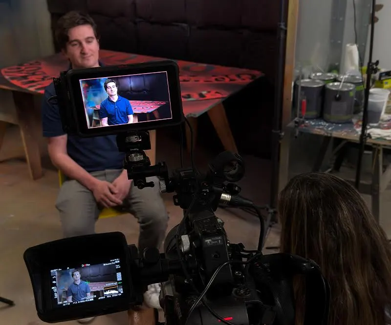 Camera recording a business video for a video marketing strategy campaign